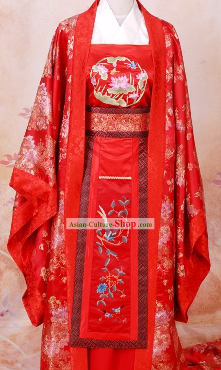 Tang Dynasty Embroidered Wedding Dress Complete Set for Brides