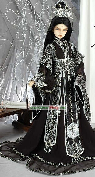 Ancient Chinese Emperor Black Dragon Costume and Crown Complete Set