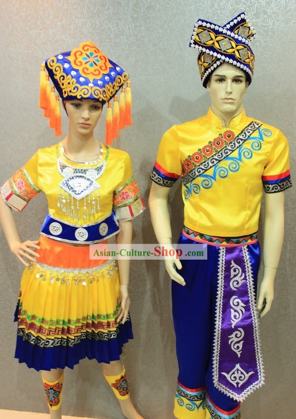 Traditional Chinese Ethnic Clothing 2 Complete Sets for Men and Women