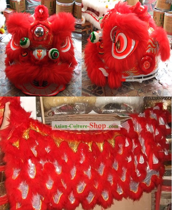 Competition and Parade Fluorescent Southern Lion Dance Head and Costume Complete Set