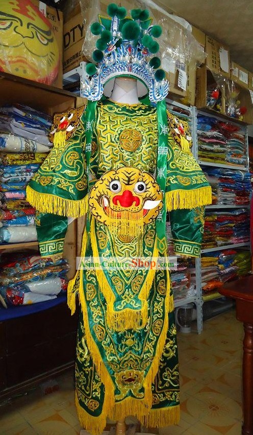 Peking Opera Da Kao Embroidered Armor Costumes and Helemt Complete Set