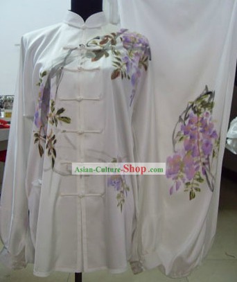 Chinese Puprle Flower Silk Kung Fu Dress Set