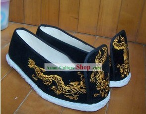 Ancient Chinese Clothing Embroidered Dragon Shoes for Men