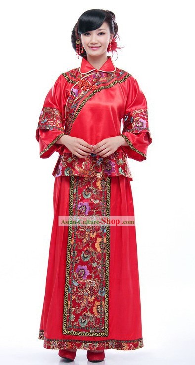 Traditional Chinese Mandarin Red Wedding Dress for Women