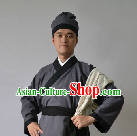 Ancient Chinese Restaurant Waiter Costume and Hat for Men