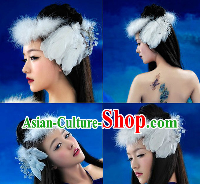 Chinese Classical White Feather Headpiece for Women