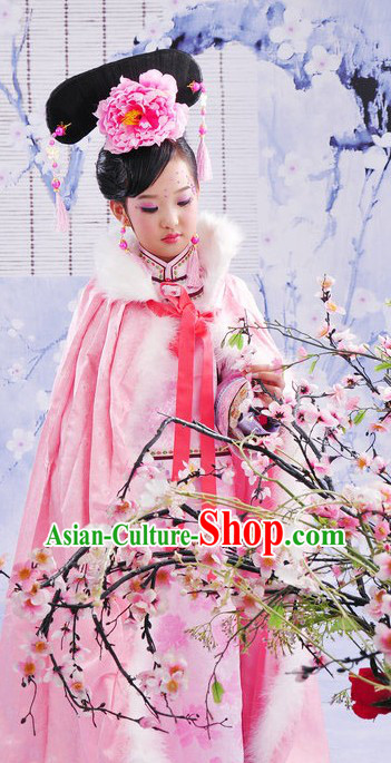 Qing Dynasty Palace Princess Clothing and Cape for Kids