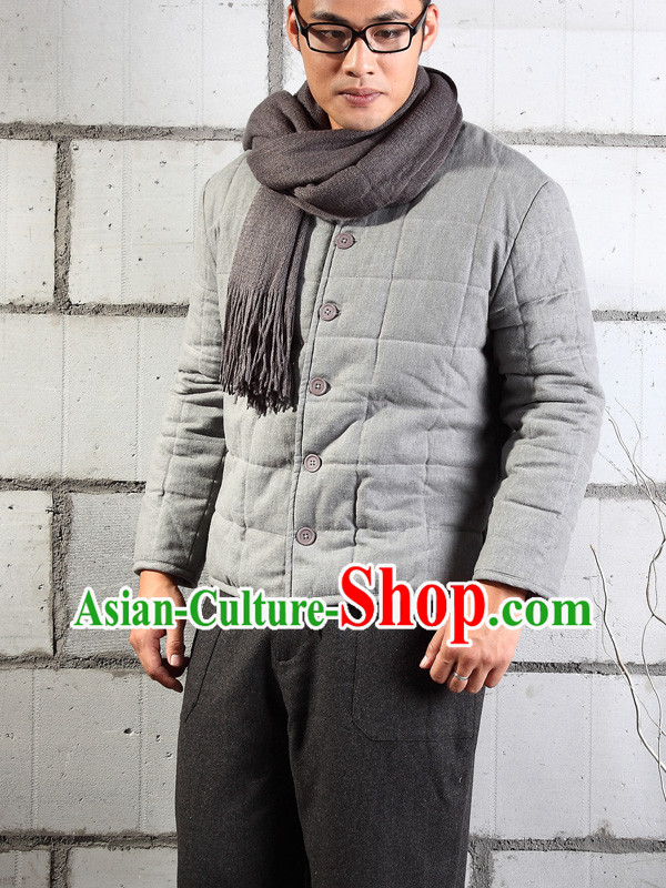 Traditional Chinese Style Grey Cotton-padded Jacket for Men