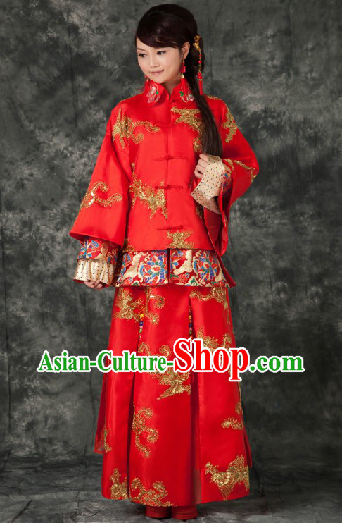 Traditional Chinese Royal Red Phoenix Wedding Suit for Brides
