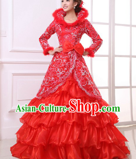 Lucky Red Long Tail Wedding Dress for Brides