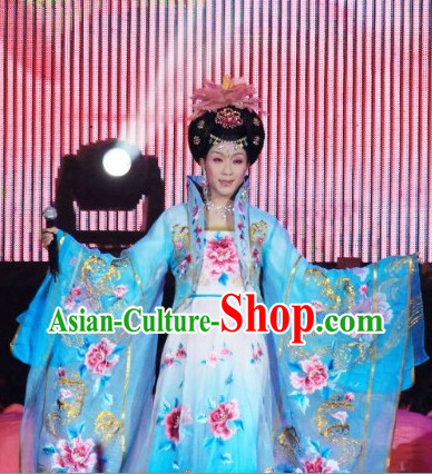 Embroidered Flowers Blue Empress Costumes and Wig for Women