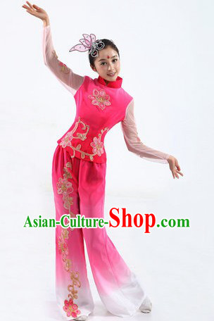 Traditional Chinese Yangge Fan Dancing Costume and Headpiece for Women