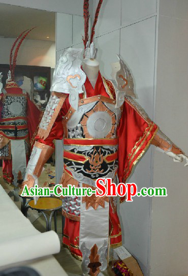 Ancient Chinese Hero Armor Costumes and Headpiece for Men