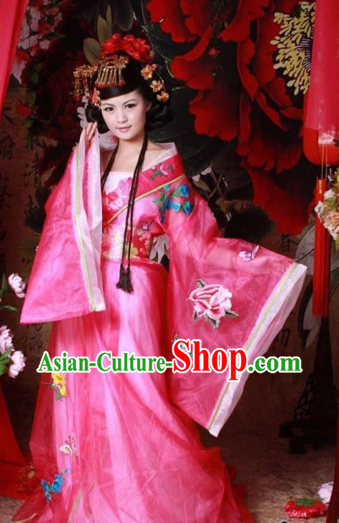 Tang Dynasty Pink Beauty Butterfly and Flower Costumes Complete Set