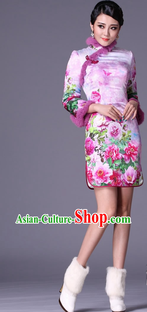 Chinese Classic Winter Jacket Style Silk Qipao