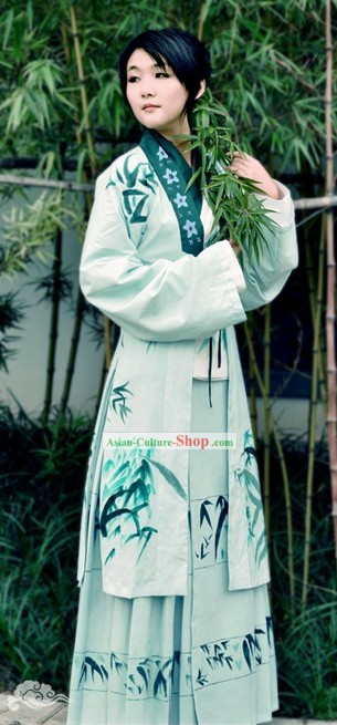 Ancient Chinese Hand Painted Bamboo Dress for Women