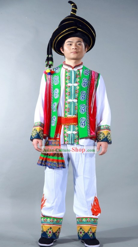 Chinese Yi Nationality Dance Costume and Hat for Men