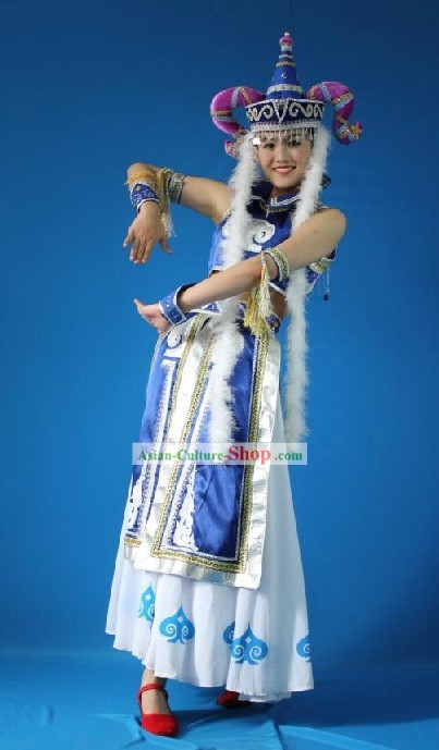 Chinese Mongolian Princess Costumes and Hat for Women