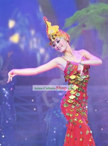 Mermaid Stage Performance Dance Costume and Hat for Women