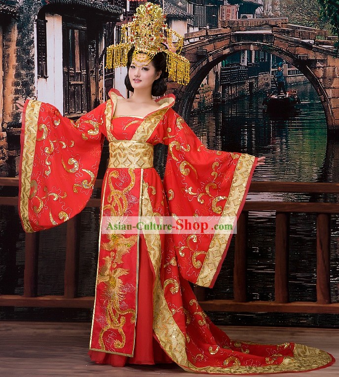 Traditional Chinese Wedding Phoenix Dress and Crown for Brides