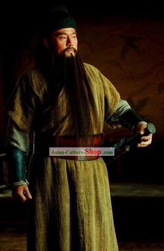 Ancient Hero Guan Yu Costumes and Headpiece Complete Set for Men