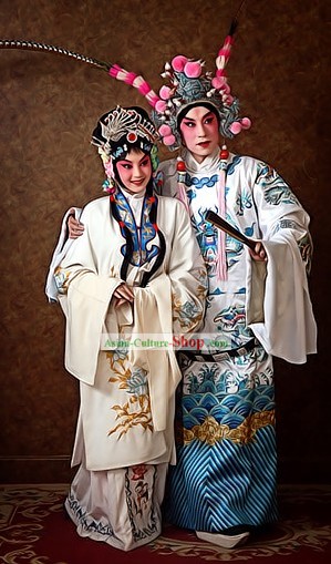 Chinese Beijing Opera Lv Bu and Diao Chan Costumes and Headpiece for Men and Women