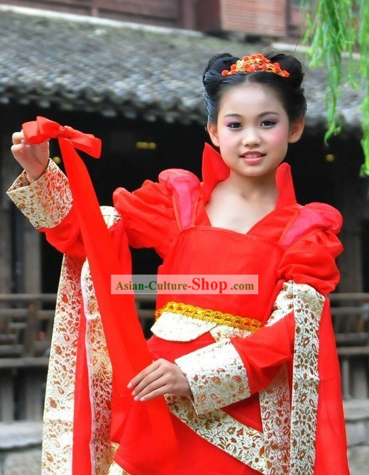 Ancient Chinese Red Fairy Costumes for Children