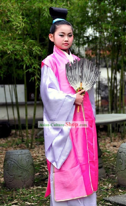 Zhuge Liang Costumes and Fan for Kids