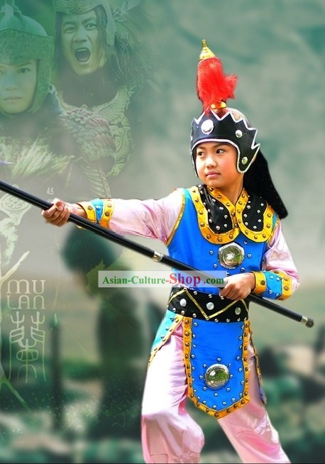 Women Hero Hua Mulan Costume and Hat for Children
