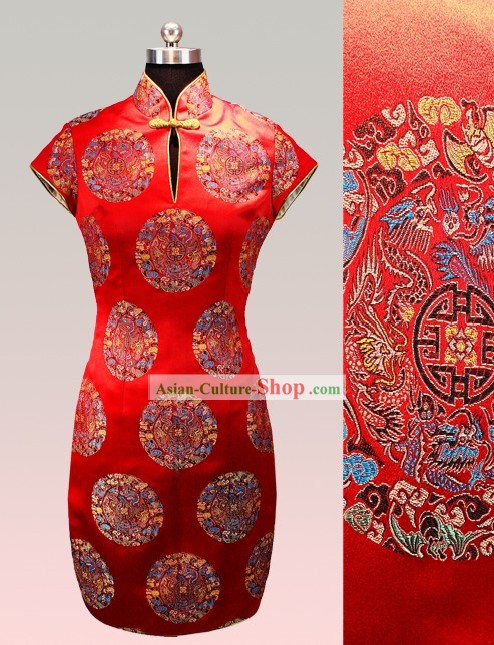 Traditional Chinese Red Silk Tang Skirt for Women