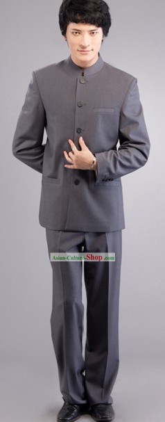 Traditional Chinese Grey Ceremonial Tunic Suit for Men