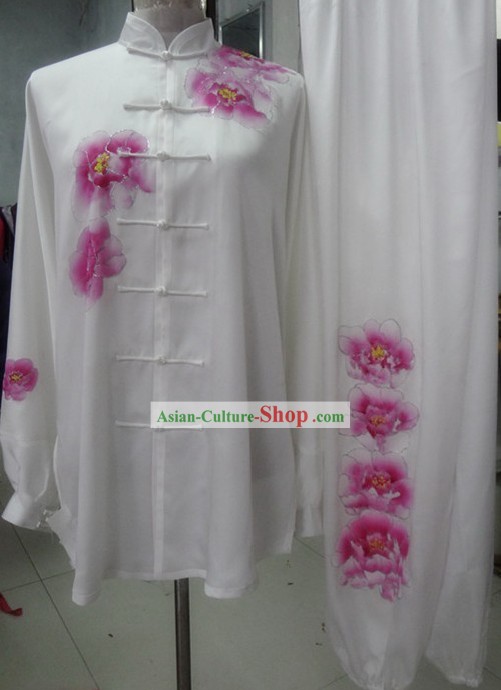 Supreme Silk Embroidered Flower Kung Fu Master Competition Uniform Complete Set