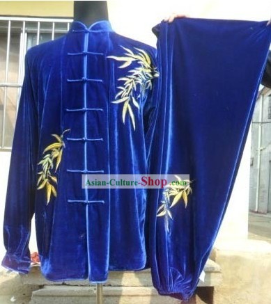 Blue Velvet Bamboo Leaf Kung Fu Exercise Uniform for Men