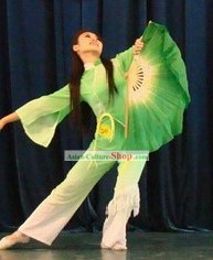 Double Sides Green Silk Dance Fan