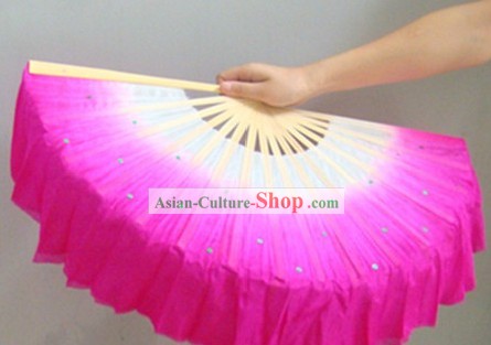 Chinese Color Transition White and Rose Sequins Silk Dance Fan