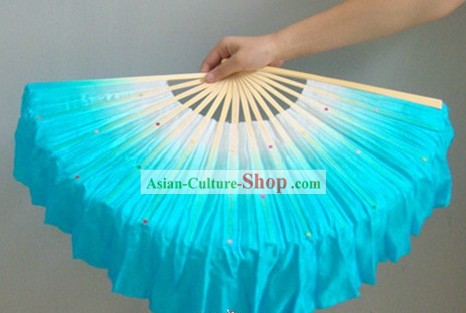 Chinese Color Transition White and Blue Sequins Silk Dance Fan