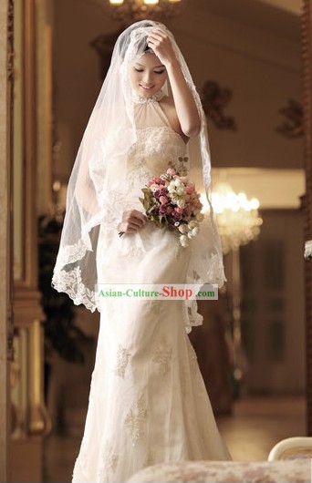Traditional Chinese Cheongsam Style Wedding Bridal Veil Dress for Bride