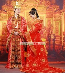 Ancient Chinese Wedding Dresses and Hats Two Complete Sets for Men and Women