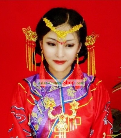 Ancient Chinese Wedding Hair Accessories, Earrings and Necklace for Brides