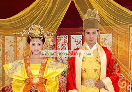 Chinese Emperor and Empress Wedding Dresses Two Sets for Bride and Bridegroom