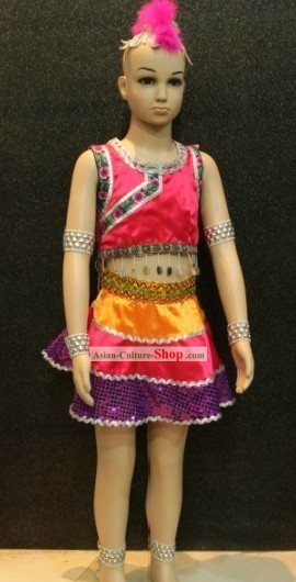 Chinese Ethnic Dancing Costumes and Hair Accessories for Children