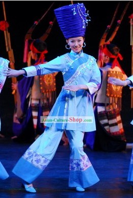 Chinese Ethnic Miao Clothes and Hat Complete Set for Women