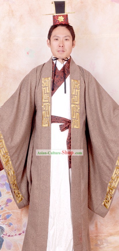 Ancient Chinese Prime Minister Clothing and Coronet for Men
