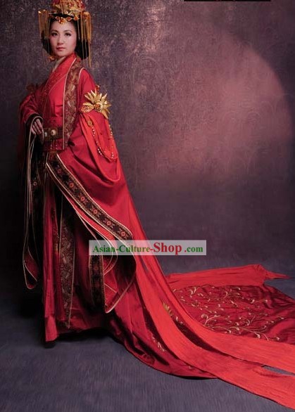 Ancient Chinese Han Dynasty Wedding Clothing and Headpieces for Women