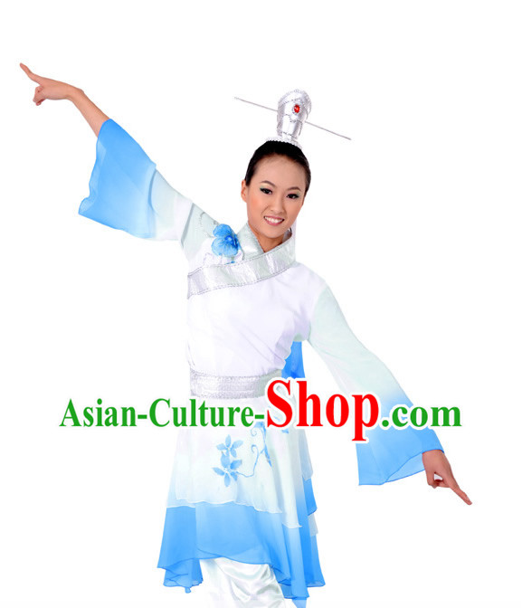 Chinese Classical Color Transition Dance Costume and Headpiece Complete Set for Men or Women