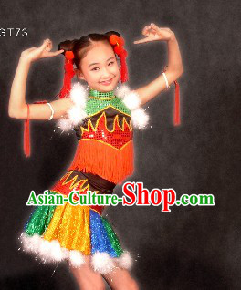 Chinese Modern Dance Costume and Hair Accessories for Girls