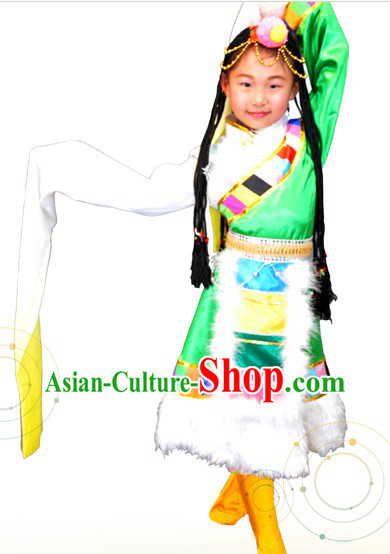 Traditional Chinese Tibetan Clothing and Hair Accessories for Children
