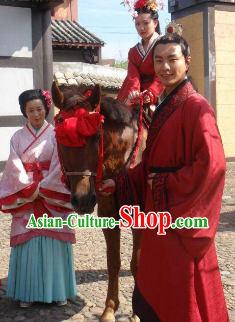 Ancient Chinese Red Wedding Dresses for Men and Women