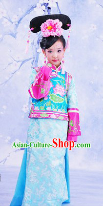 Traditional Chinese Princess Embroidered Lotus Clothing and Hat for Kids