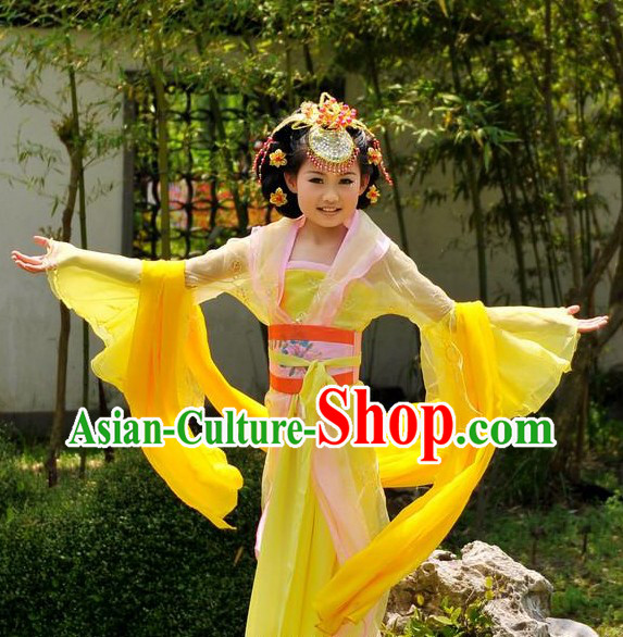 Ancient Chinese Palace Princess Yellow Costumes for Children